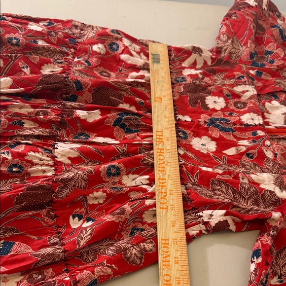 Ulla Johnson Nora Floral Gathered Midi Dress Size 12  Red Puff Sleeve Tiered - Picture 10 of 16